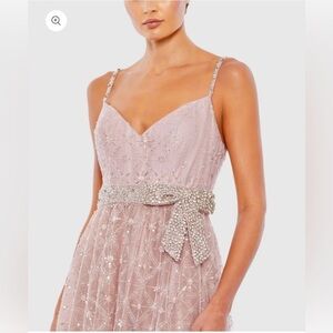 Mac Duggal 68050 Pink Beaded Gown Bow Sz 8 NWT Formal Slit Prom Evening Pageant